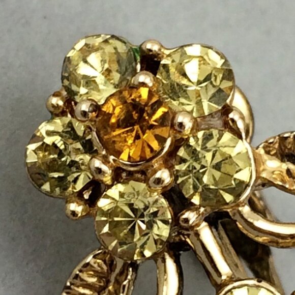 Vintage Coro Yellow Orange Gold Flower Clip On Earrings Cocktail Sparklers Leaf - Picture 16 of 16